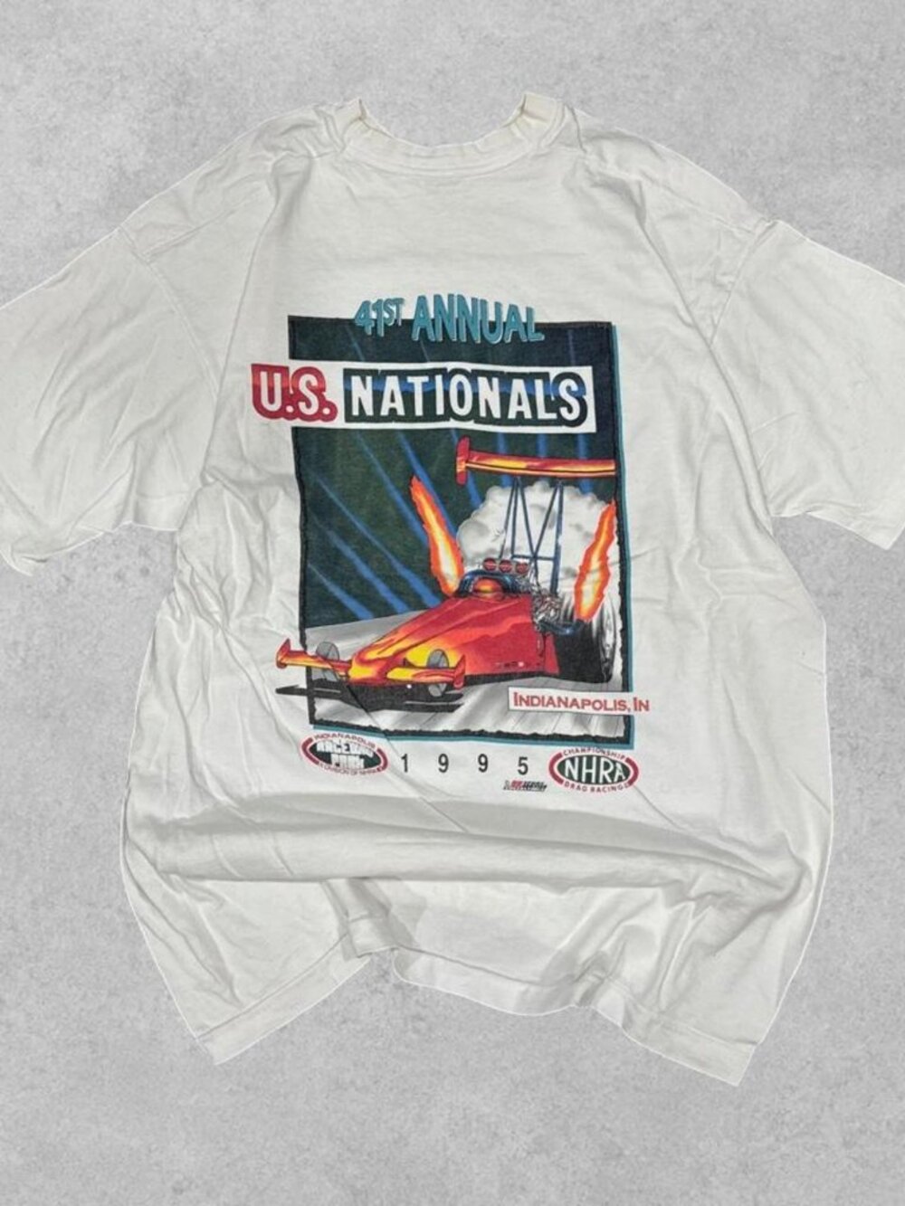 Fruit of the Loom Men's White T-shirt NASCAR White Car - Size XXL